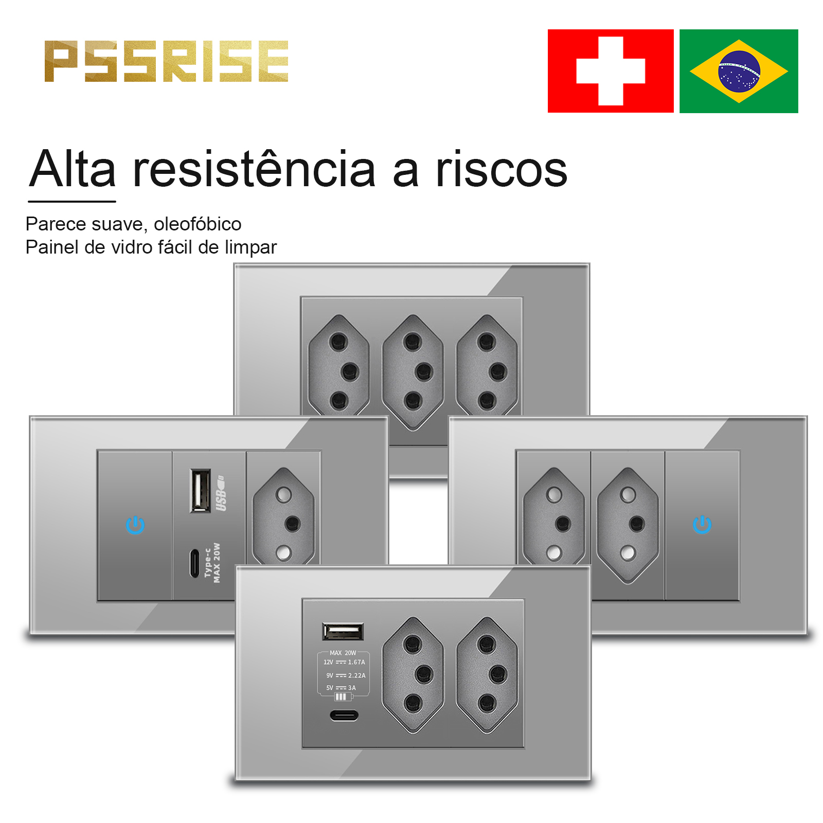 Tuya Wifi Socket - PSSRISE 그레이 글래스 풀패들 브라질 USB
