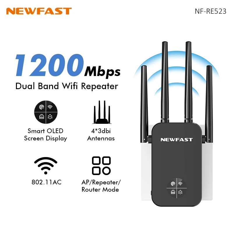 Smart Home X10 - NEWFAST 1200Mbps WiFi 리피터 라우터 2.4/5G