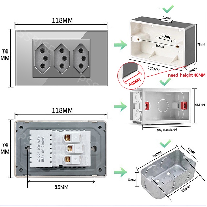 PSSRISE 그레이 글래스 풀패들 브라질 USB 타입 - Tuya Wifi Socket 리뷰 및 가격