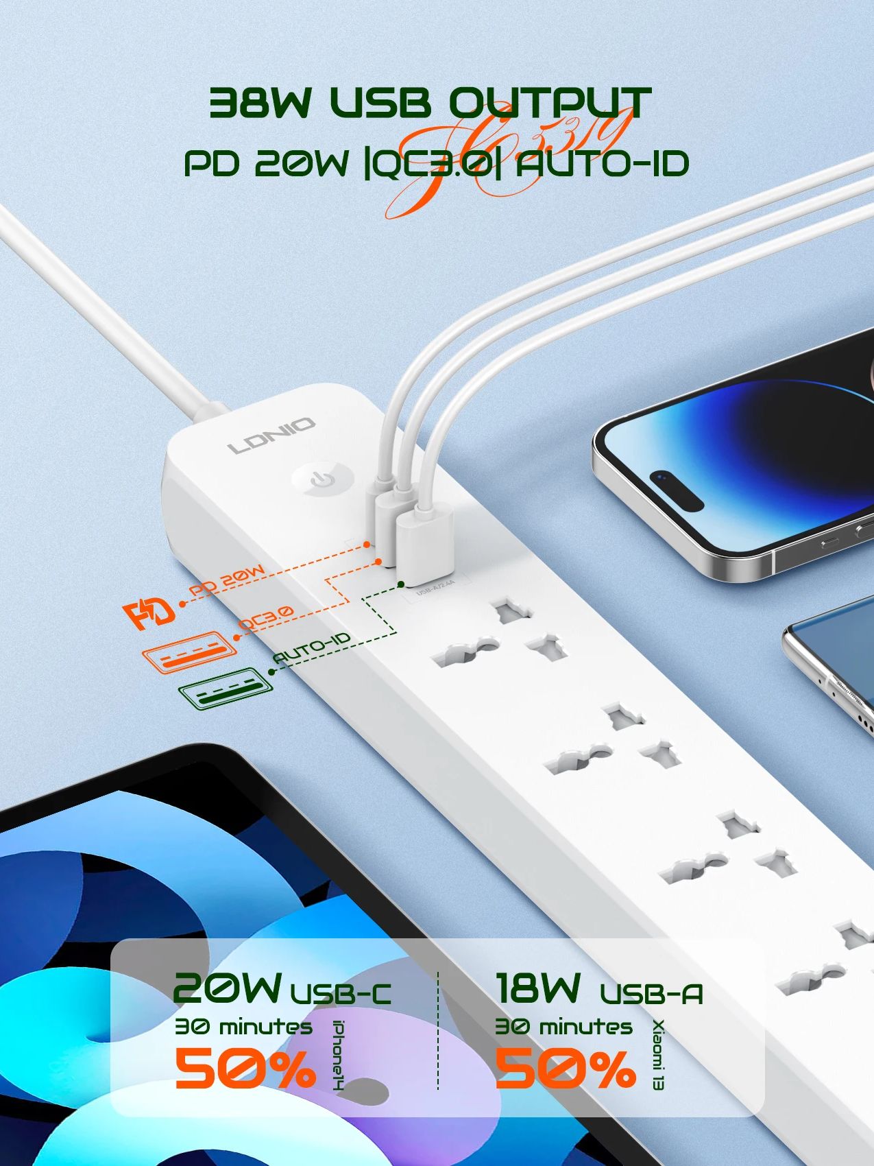 LDNIO 주방 가정용 익스텐션 케이블, 2500W 멀 - Smart Power Strip 리뷰 및 가격